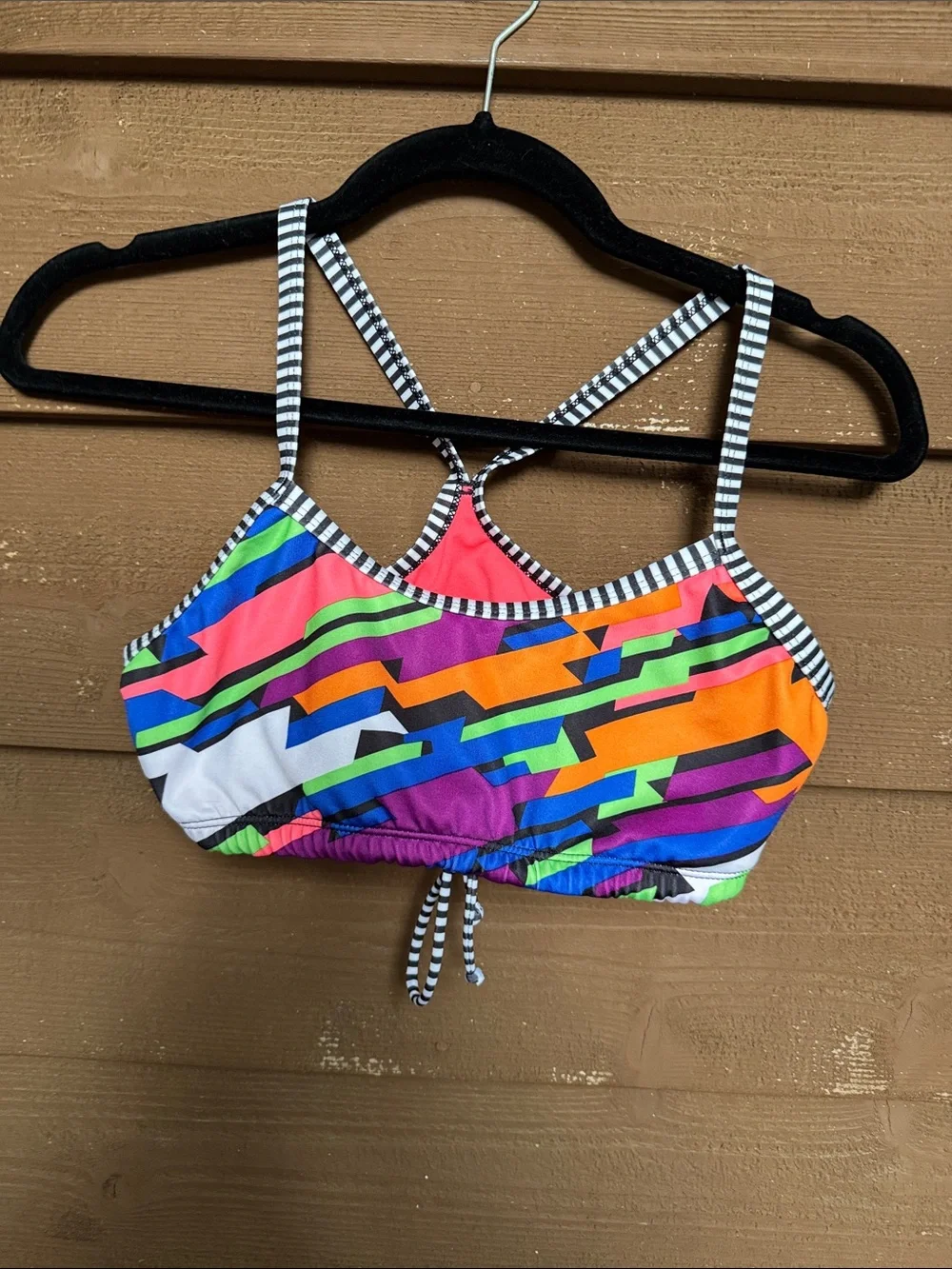 Dolfin Neon Geo-Print GirlsSwim Top in Orange, Pink, Green, Purple, Blue size M